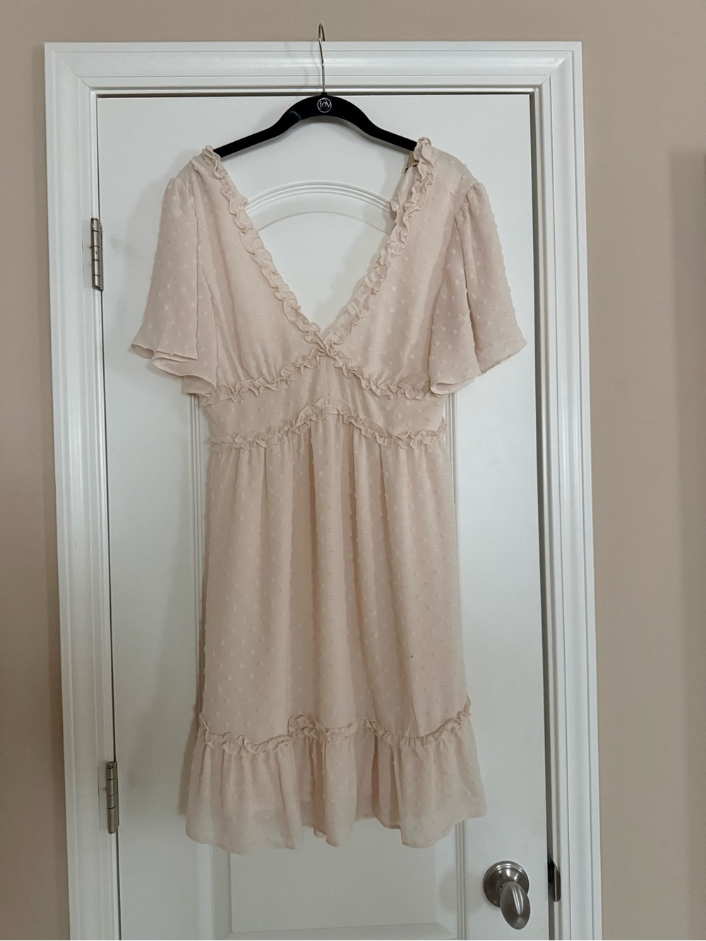 Soft Cream Midi Dress with Ruffle Detail